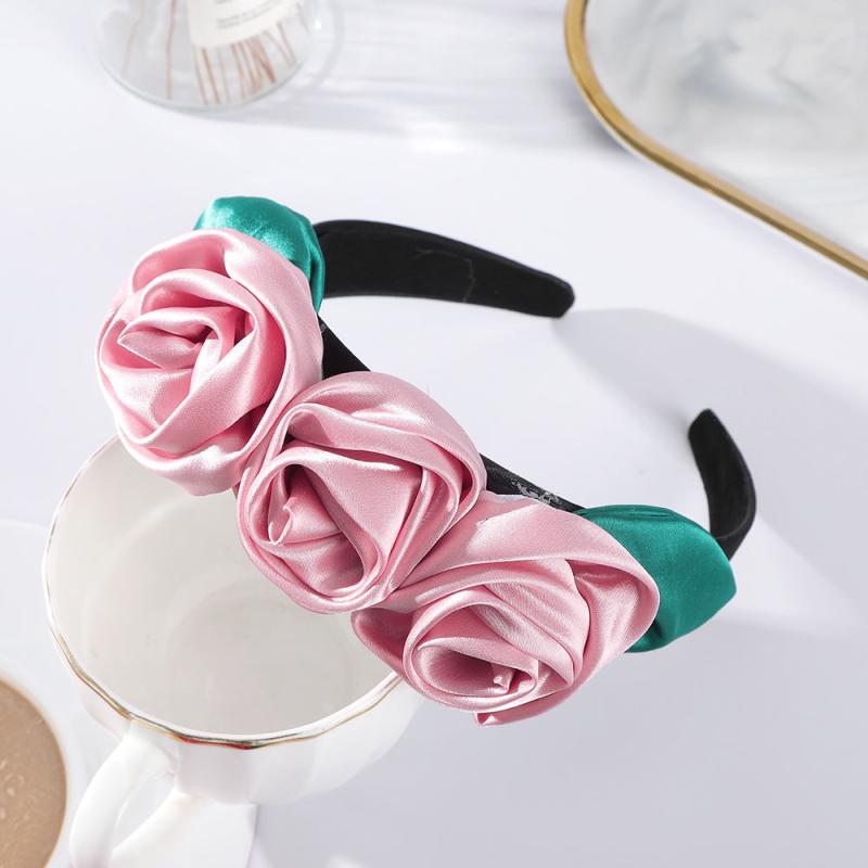 Rose Leaves Headband Wide Brimmed Satin Flower Headdress