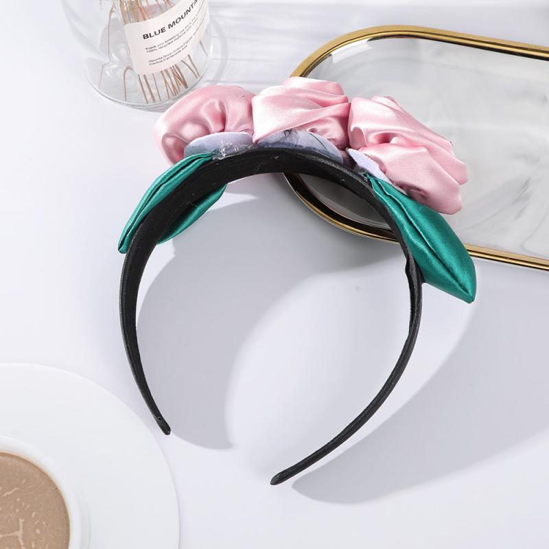 Rose Leaves Headband Wide Brimmed Satin Flower Headdress