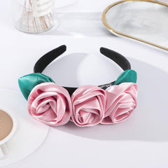 Rose Leaves Headband Wide Brimmed Satin Flower Headdress