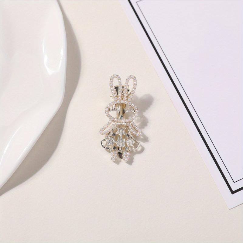 Rabbit Hair Clip Faux Pearl Rhinestone Decor Duck Billed Clip Alloy Hair Clip