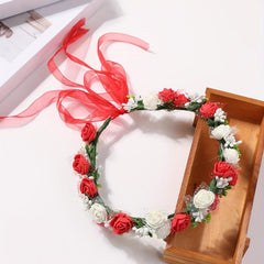 Red Flower Wreath Headband for Women Girls