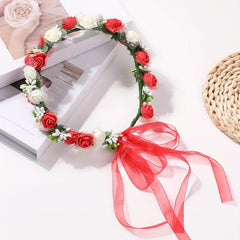 Red Flower Wreath Headband for Women Girls