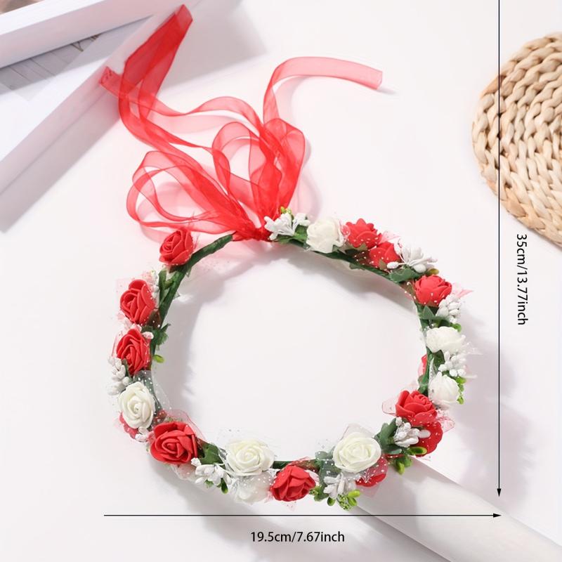Red Flower Wreath Headband for Women Girls