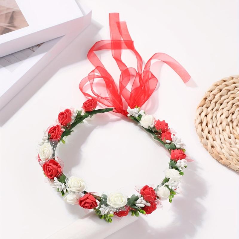 Red Flower Wreath Headband for Women Girls