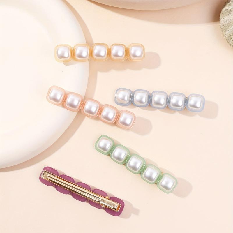 5pcs Faux Pearl Hair Clip Duckbill Clip Barrette Hair Slides Non Slip Decoration