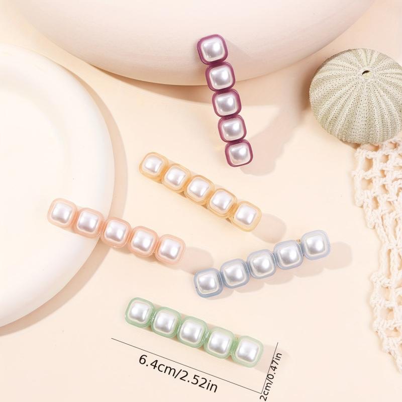 5pcs Faux Pearl Hair Clip Duckbill Clip Barrette Hair Slides Non Slip Decoration
