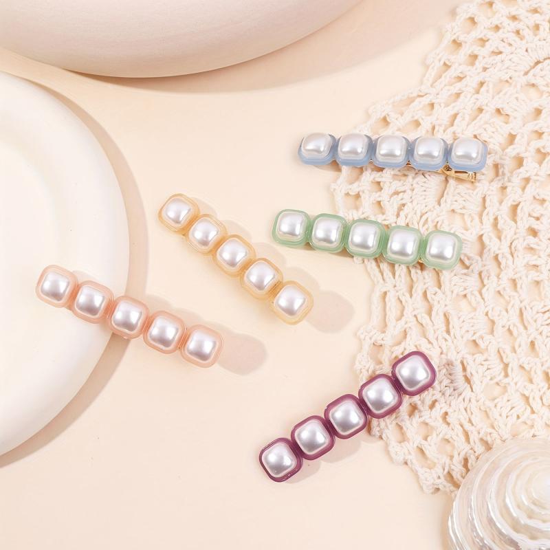5pcs Faux Pearl Hair Clip Duckbill Clip Barrette Hair Slides Non Slip Decoration