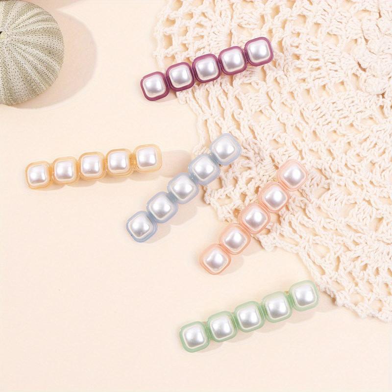 5pcs Faux Pearl Hair Clip Duckbill Clip Barrette Hair Slides Non Slip Decoration