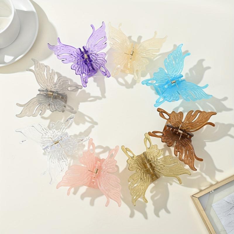 Colorful Translucent Butterfly Hair Claw Strong Hold Women's Shark Claw