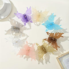 Colorful Translucent Butterfly Hair Claw Strong Hold Women's Shark Claw