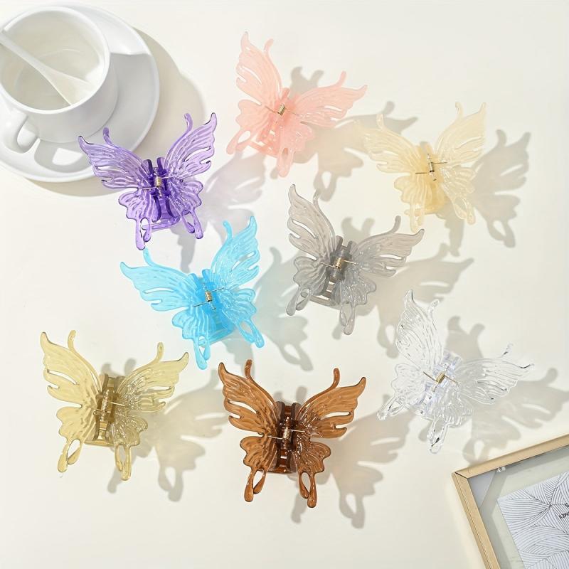 Colorful Translucent Butterfly Hair Claw Strong Hold Women's Shark Claw