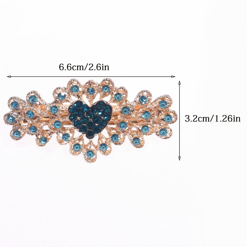 Sparkly Flower Peacock Hair Barrettes Crystal Hair Clips