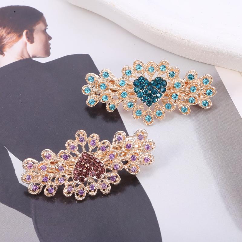 Sparkly Flower Peacock Hair Barrettes Crystal Hair Clips