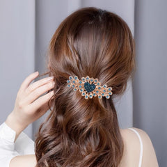 Sparkly Flower Peacock Hair Barrettes Crystal Hair Clips