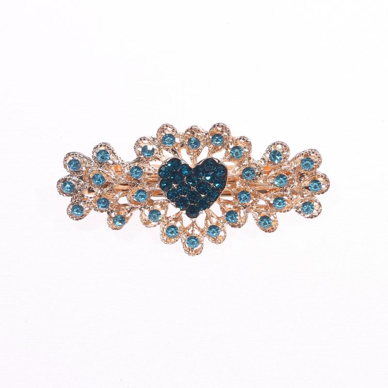 Sparkly Flower Peacock Hair Barrettes Crystal Hair Clips