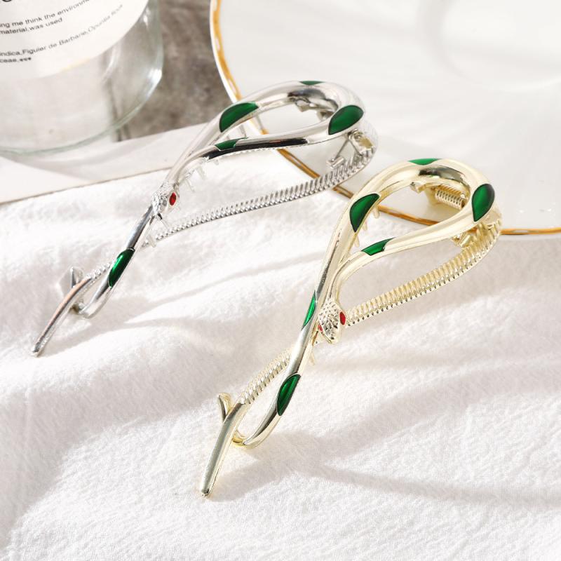 Green Snake Twisting Clip Punk Metal Headwear Hair Accessories For Women