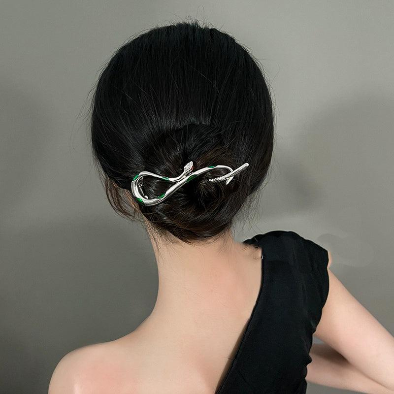 Green Snake Twisting Clip Punk Metal Headwear Hair Accessories For Women
