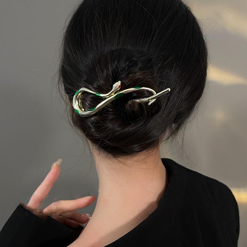 Green Snake Twisting Clip Punk Metal Headwear Hair Accessories For Women