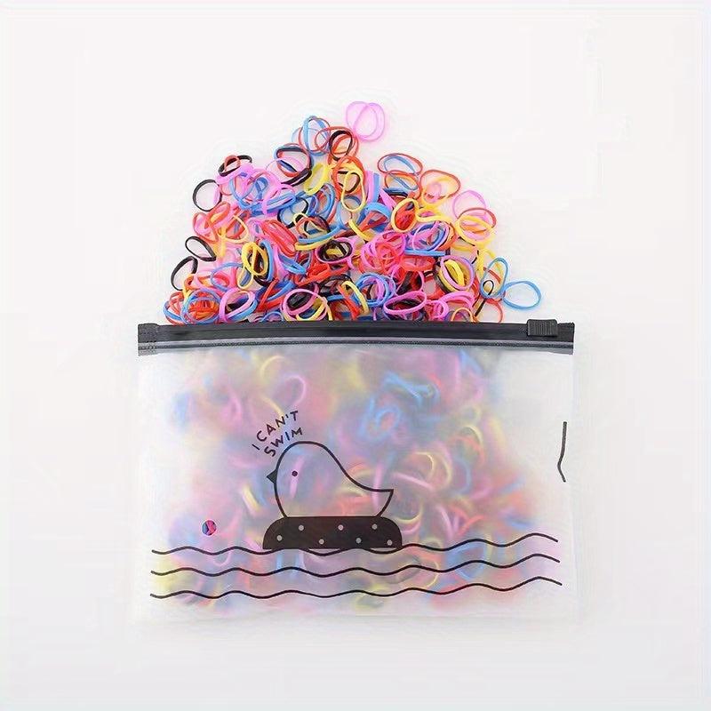 1000pcs Colorful Hair Ties Storage Bag Elastic Hair Accessories