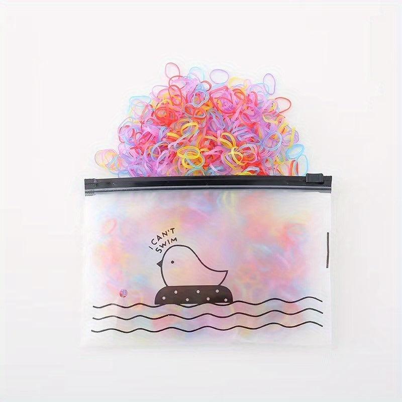 1000pcs Colorful Hair Ties Storage Bag Elastic Hair Accessories