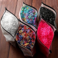 1000pcs Colorful Hair Ties Storage Bag Elastic Hair Accessories