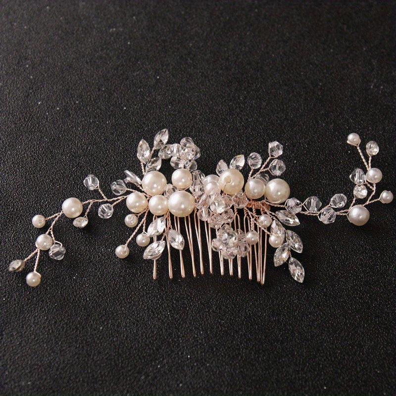Faux Pearl Bridal Hair Comb Crystal Head Jewelry