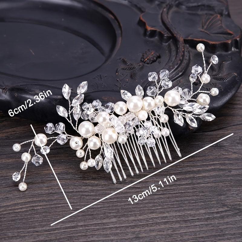 Faux Pearl Bridal Hair Comb Crystal Head Jewelry