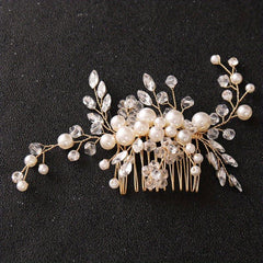 Faux Pearl Bridal Hair Comb Crystal Head Jewelry