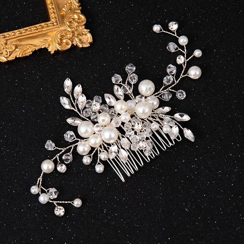 Faux Pearl Bridal Hair Comb Crystal Head Jewelry
