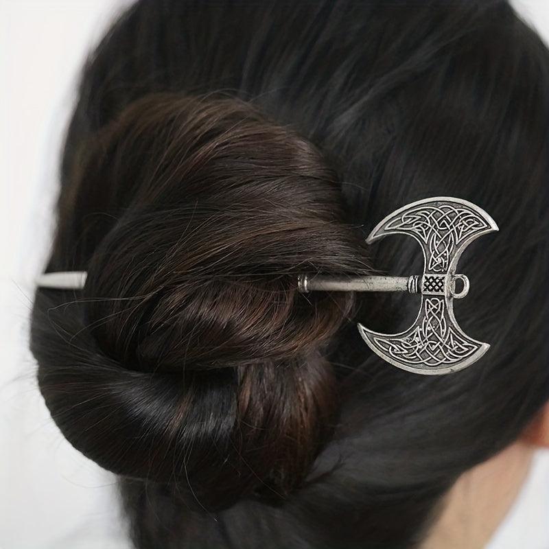 Viking Celtic Hair Clip Silvery Ax Hairpin Witch Sword Hair Stick Amulet