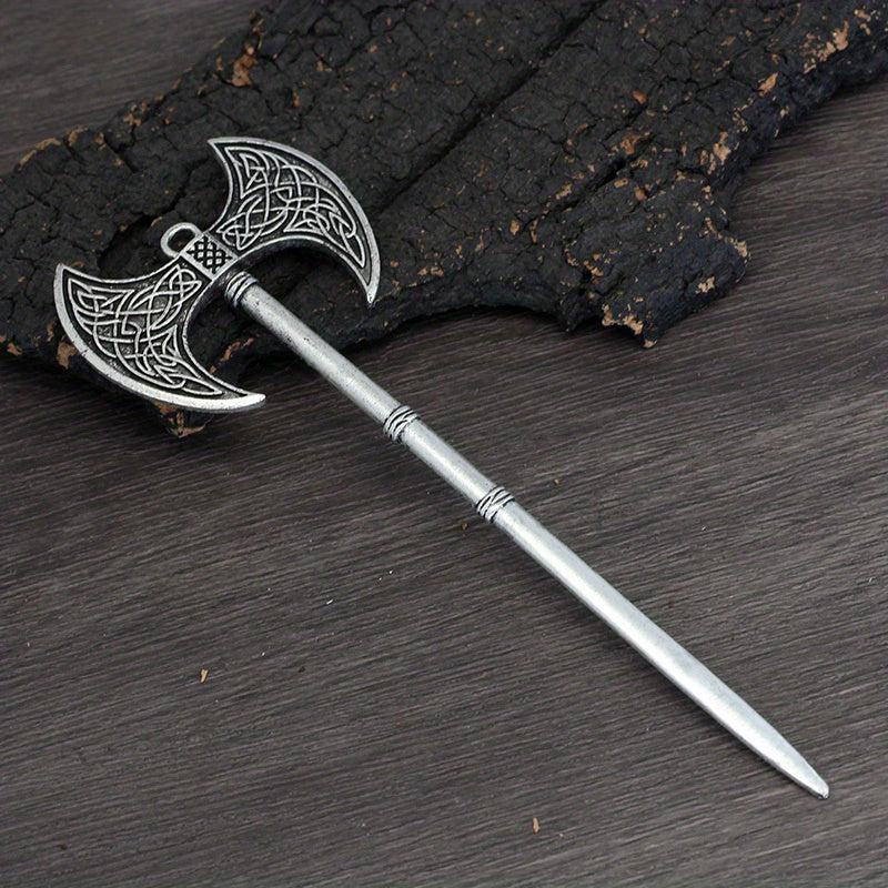 Viking Celtic Hair Clip Silvery Ax Hairpin Witch Sword Hair Stick Amulet