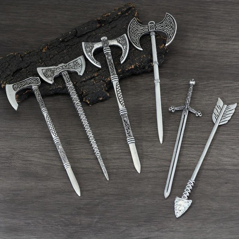 Viking Celtic Hair Clip Silvery Ax Hairpin Witch Sword Hair Stick Amulet