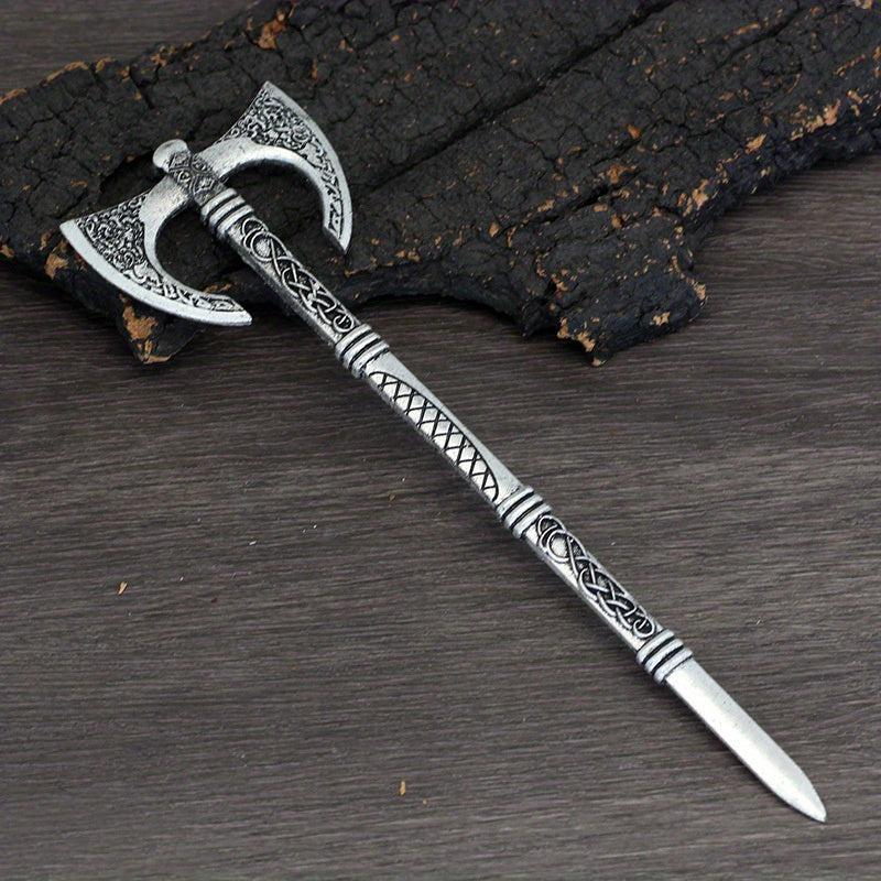 Viking Celtic Hair Clip Silvery Ax Hairpin Witch Sword Hair Stick Amulet