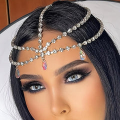 Boho Rhinestone Head Chain Bride Hair Jewelry