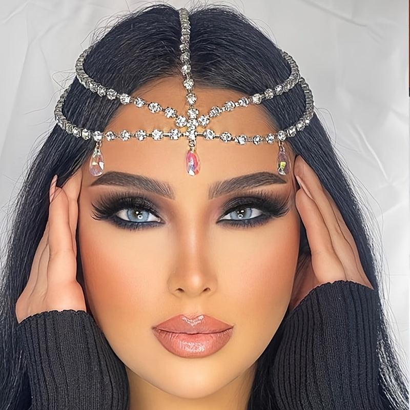 Boho Rhinestone Head Chain Bride Hair Jewelry