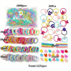 1221 Pcs Hair Accessories Set - Colorful Hair Accessories with Candy Bow