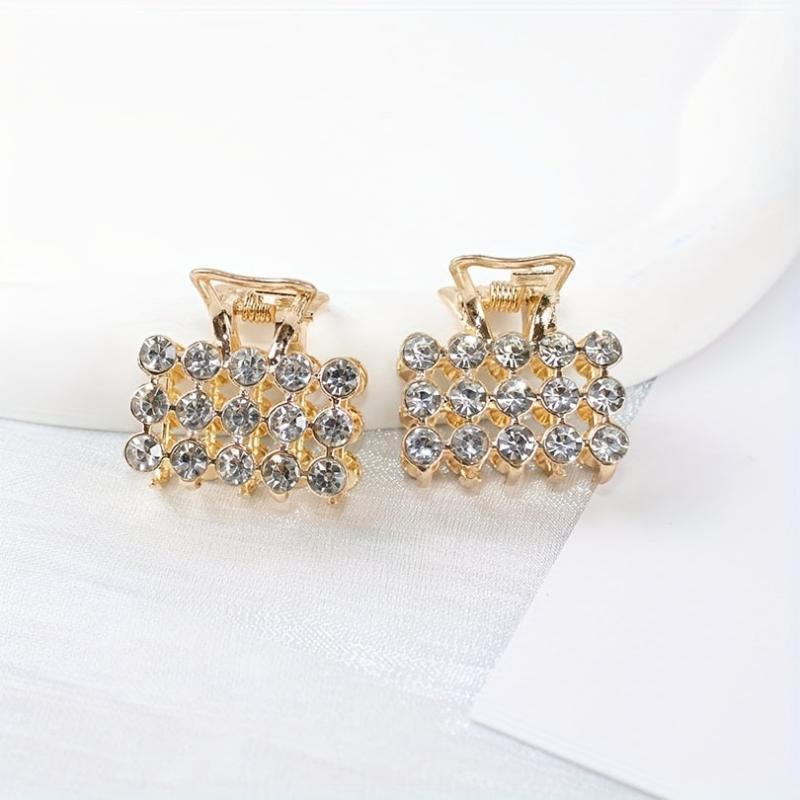 4pcs Mini Rhinestone Hair Claw Set Square Rectangular Hair Clip Accessories