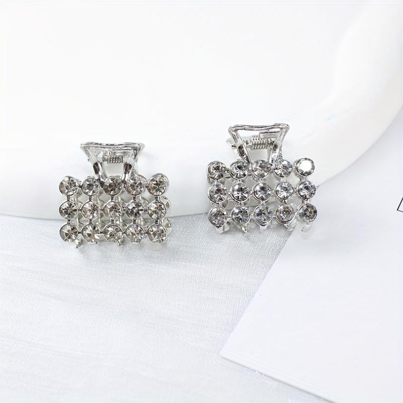 4pcs Mini Rhinestone Hair Claw Set Square Rectangular Hair Clip Accessories