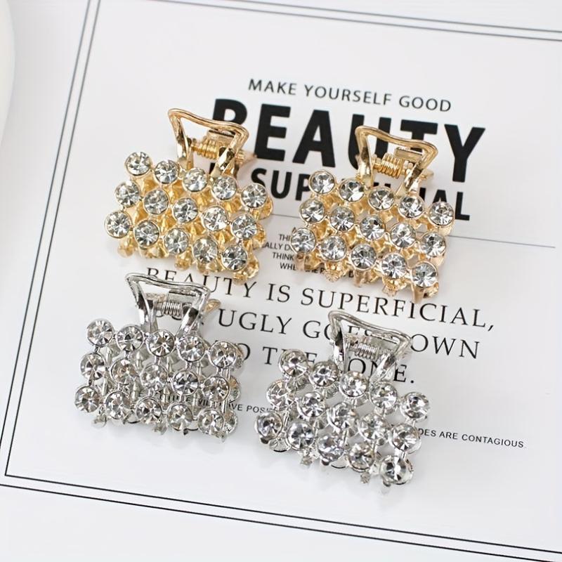 4pcs Mini Rhinestone Hair Claw Set Square Rectangular Hair Clip Accessories