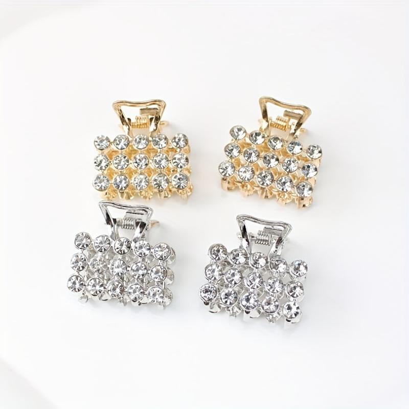 4pcs Mini Rhinestone Hair Claw Set Square Rectangular Hair Clip Accessories