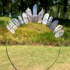 Moon Shape Crystal Crown Hairband Multicolored Hand-tied Bridal Headba