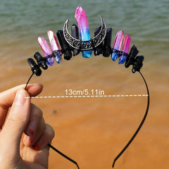 Moon Shape Crystal Crown Hairband Multicolored Hand-tied Bridal Headba