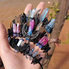Moon Shape Crystal Crown Hairband Multicolored Hand-tied Bridal Headba