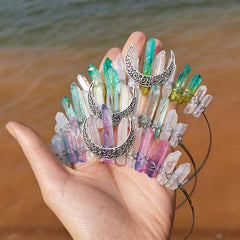 Moon Shape Crystal Crown Hairband Multicolored Hand-tied Bridal Headba