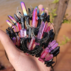 Moon Shape Crystal Crown Hairband Multicolored Hand-tied Bridal Headba