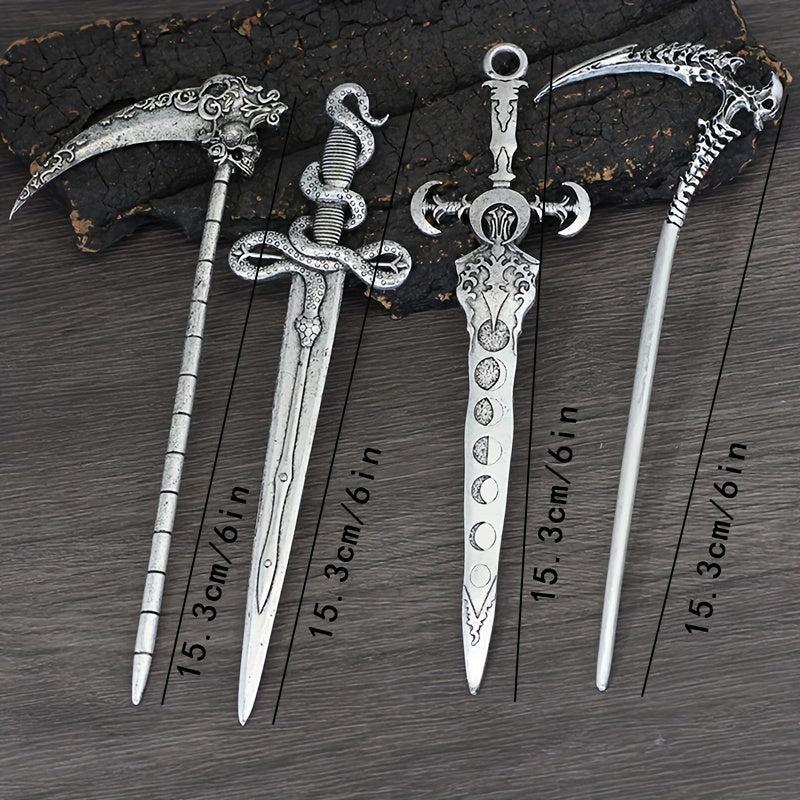Witch Reaper Skull Hairpin Moon Sword Hair Stick Vintage Snake Sword Hair Clip