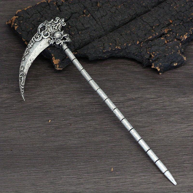 Witch Reaper Skull Hairpin Moon Sword Hair Stick Vintage Snake Sword Hair Clip