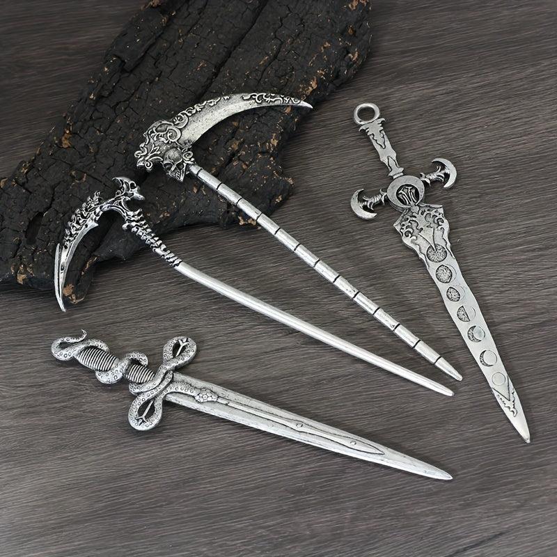 Witch Reaper Skull Hairpin Moon Sword Hair Stick Vintage Snake Sword Hair Clip