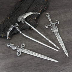 Witch Reaper Skull Hairpin Moon Sword Hair Stick Vintage Snake Sword Hair Clip
