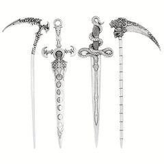 Witch Reaper Skull Hairpin Moon Sword Hair Stick Vintage Snake Sword Hair Clip
